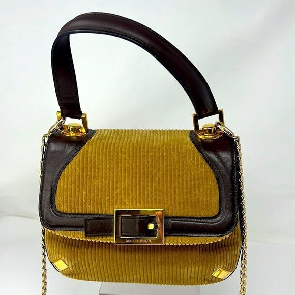 Dolce & Gabbana Vintage Corduroy Leather Handbag Crossbody Chain - Picture 1 of 16